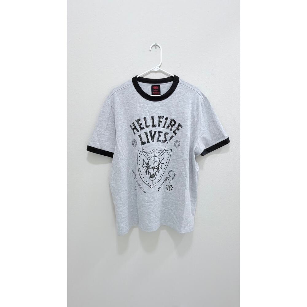 NWT Netflix Stranger Things x Primark "Hellfire Lives!" Ringer Tee - XL